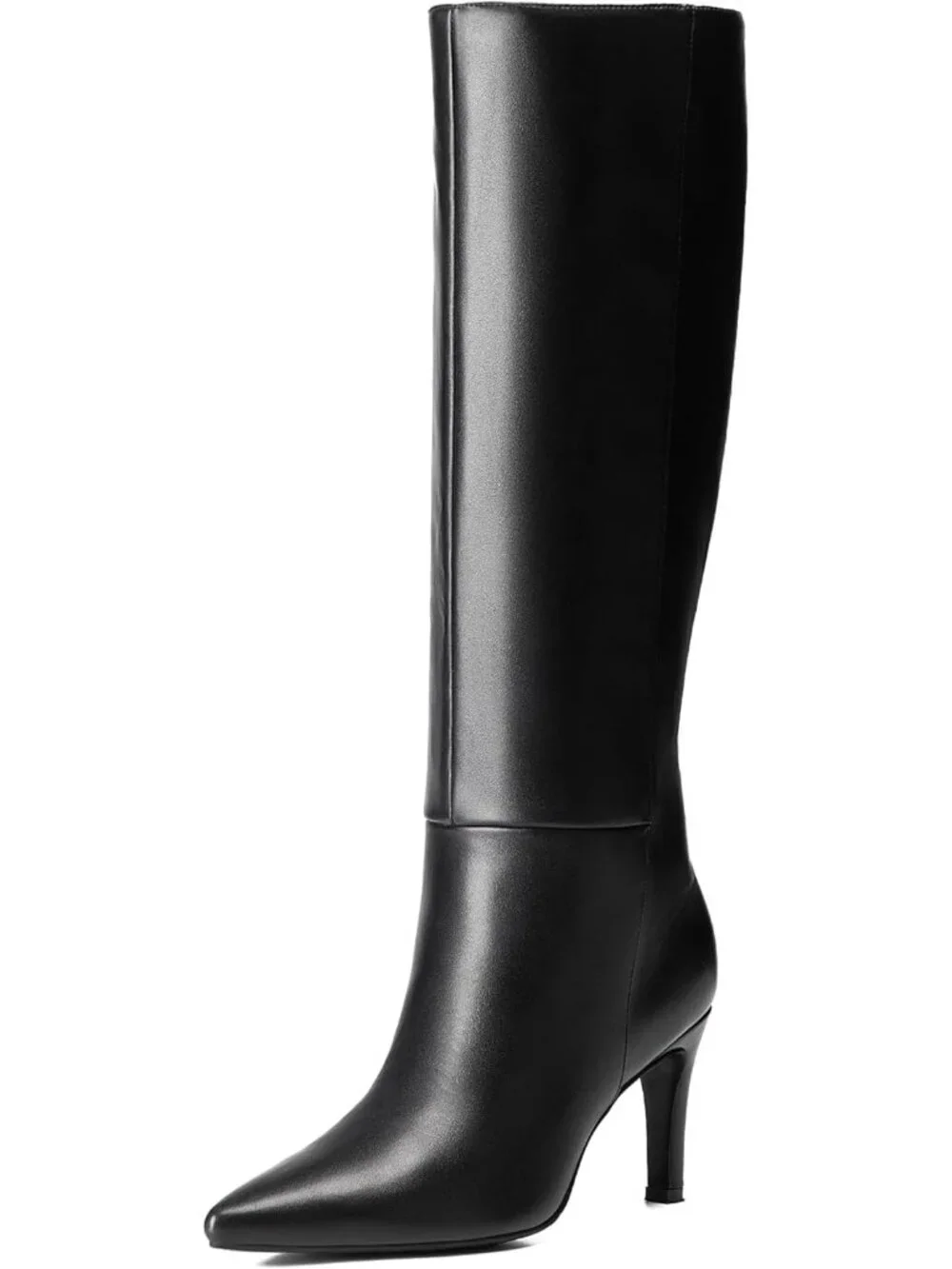 Women's Black Pointed Toe Faux Leather Side Zipper Over The Knee Boots